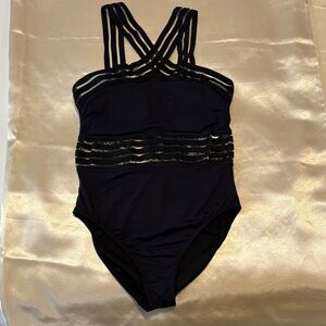 Kenneth Cole New York Black Strappy One-Piece Swimsuit